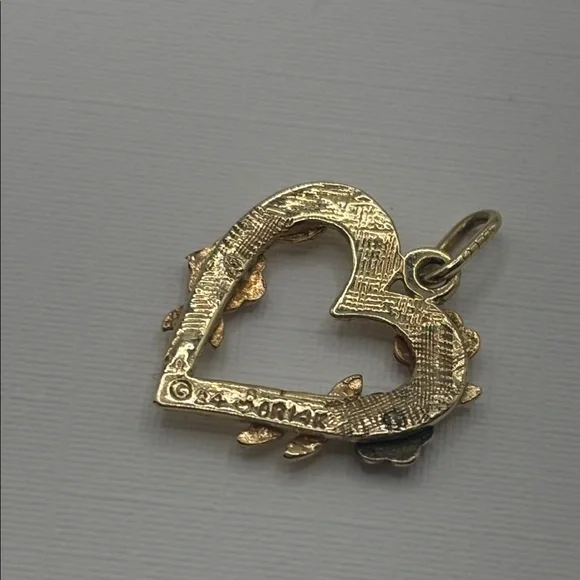 VTG French 14K Gold Floral Heart Love Charm Pendant Rose Gold 1980s opulence - Picture 8 of 8